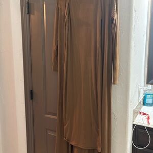 Ribbed Long Sleeve Maxi Dress - Camel